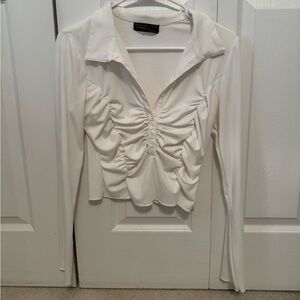Urban Outfitters Long Sleeve Button-Up Top in White